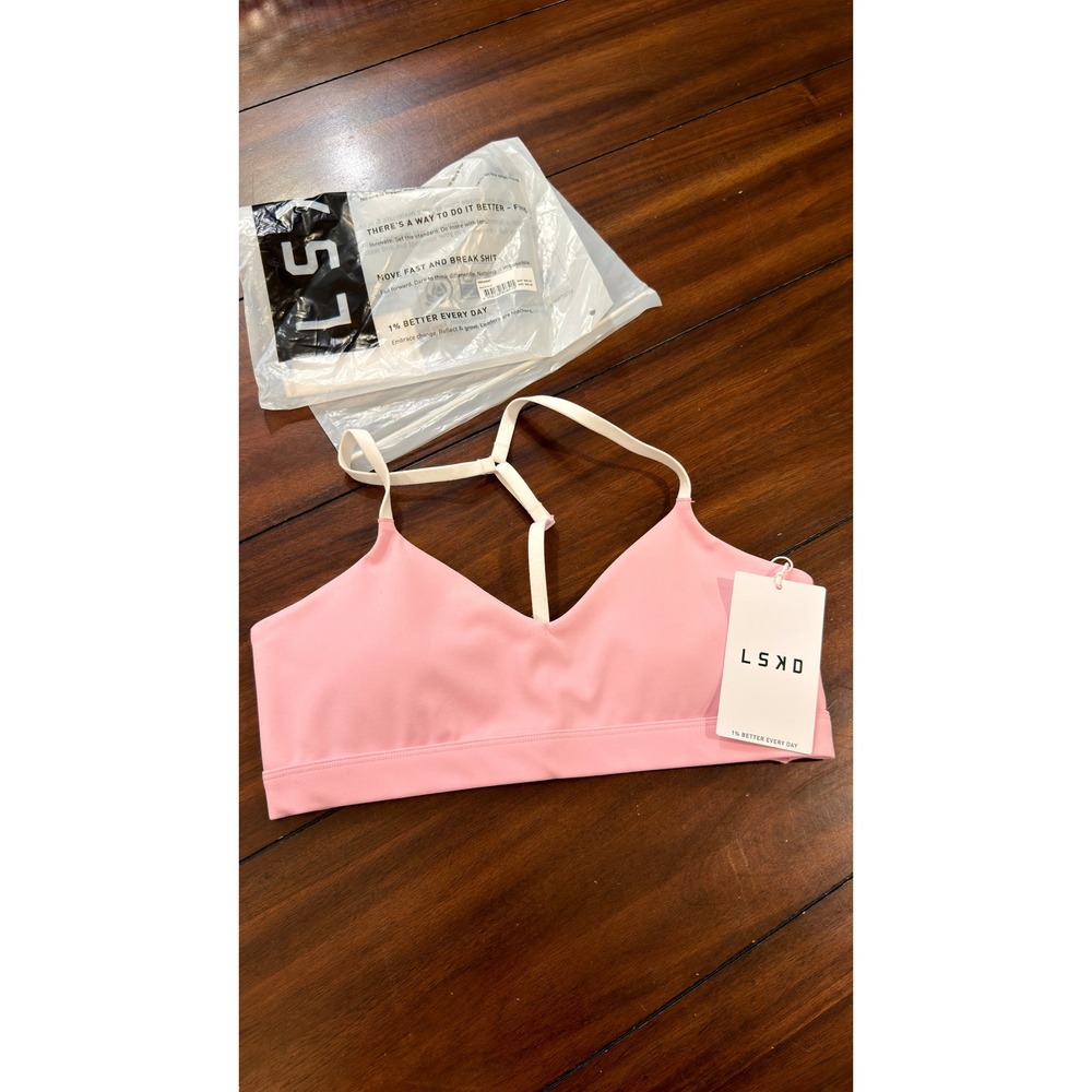LSKD Infinity Sports Bra Pink Rose Low Support V-Neck Womens Medium NEW NWT